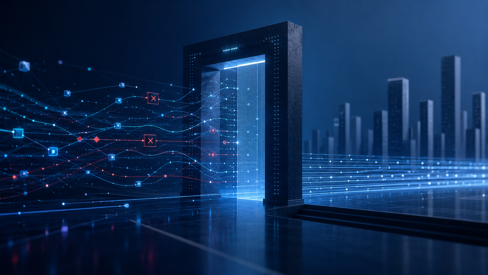 Abstract crypto flows passing through a technical control gateway toward regulated market access.